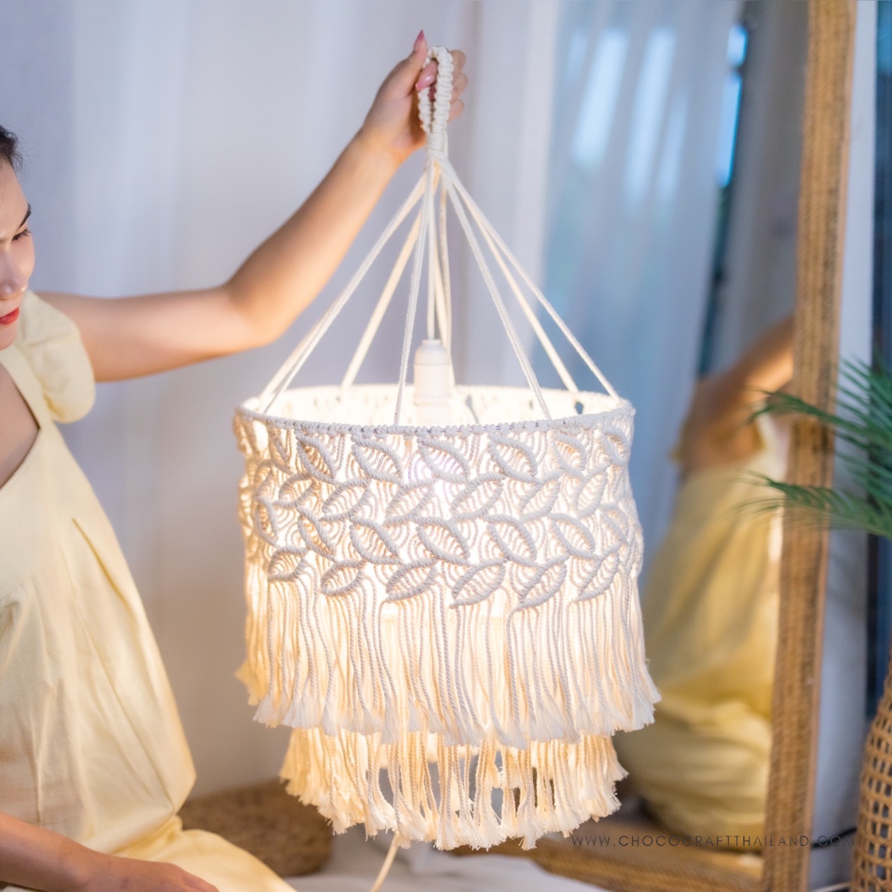 Macrame โคมไฟเชือก แบบที่ 3